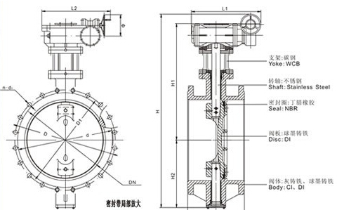 D343X 型 PN6、PN10 法蘭式雙偏心軟密封蝶閥結(jié)構(gòu)圖